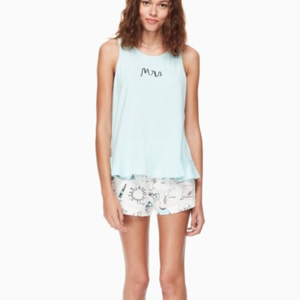 Kate Spade Mrs Short PJ Set Blue Novelty Pajamas Womens Size Small NWT